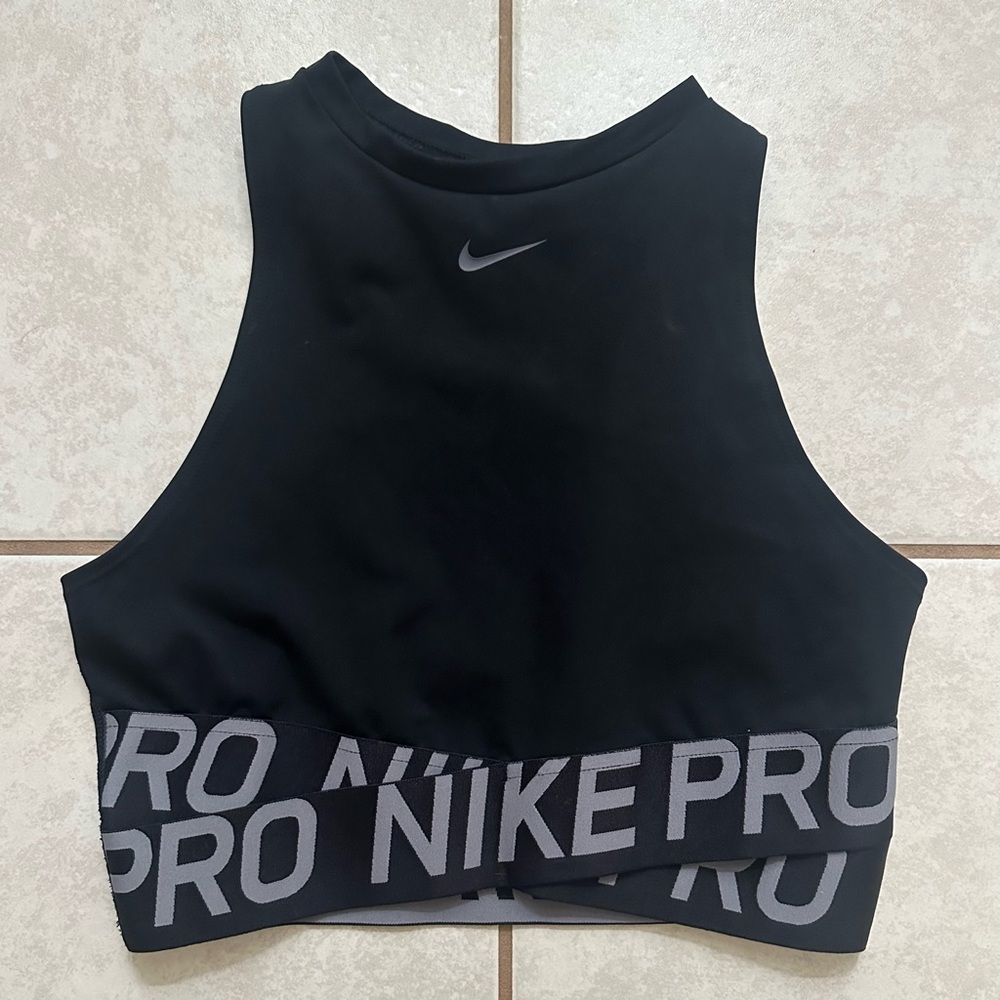 Nike Pro Criss Cross Band Logo Crop Top, Black